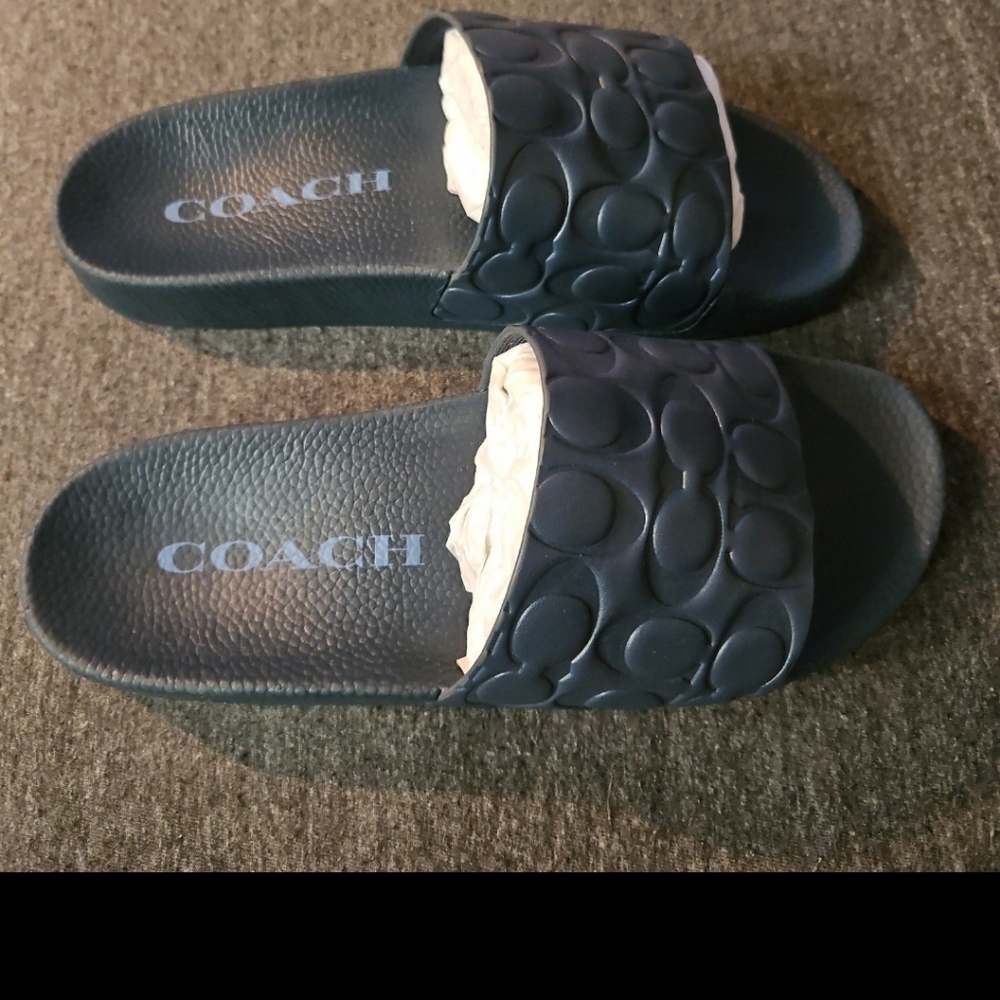 Coach Navy Blue Signature Slide Sandals - Picture 3 of 3